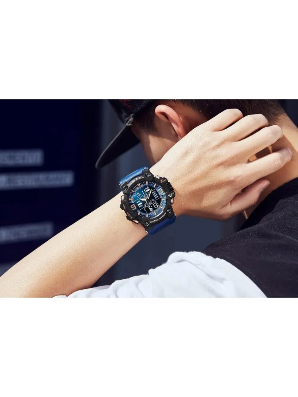 Mens Dark&Blue Analog Quartz S-Shock Waterproof Outdoor Sports LED Digital Watch